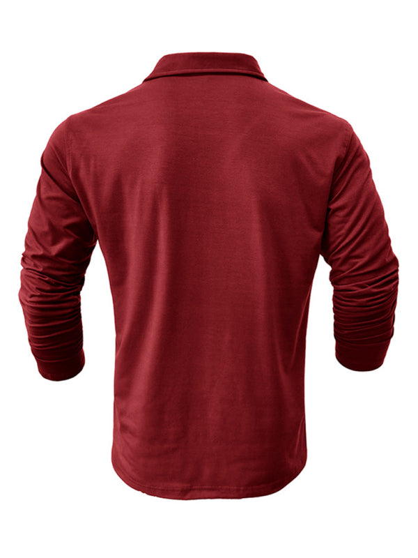 Men's Lapel Polo Solid Color Long Sleeve Polo Shirt Shello Creative Boutique