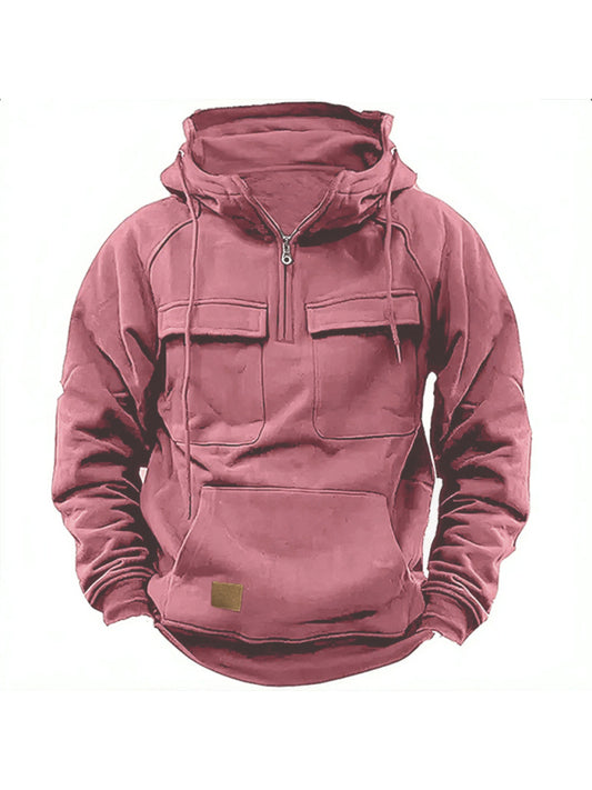 Men's hooded solid color sports multi-pocket leather sweatshirt jacket Shello's Creative Boutique
