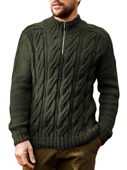Men's new solid color zipper half turtleneck long sleeve sweater Shello's Creative Boutique