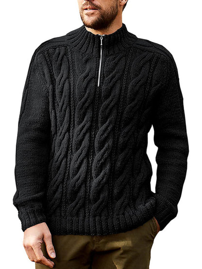 Men's new solid color zipper half turtleneck long sleeve sweater Shello's Creative Boutique