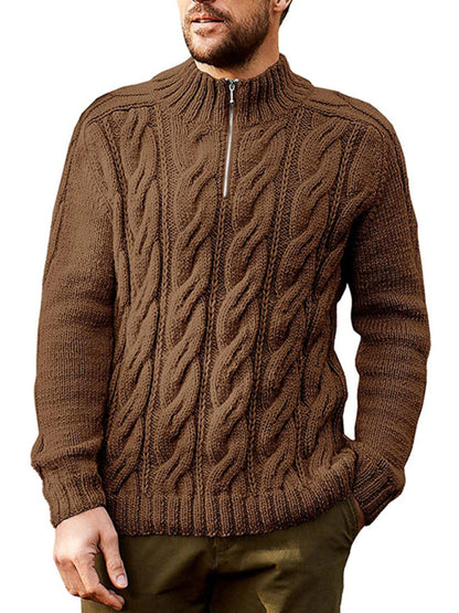 Men's new solid color zipper half turtleneck long sleeve sweater Shello's Creative Boutique