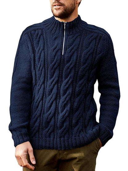 Men's new solid color zipper half turtleneck long sleeve sweater Shello's Creative Boutique