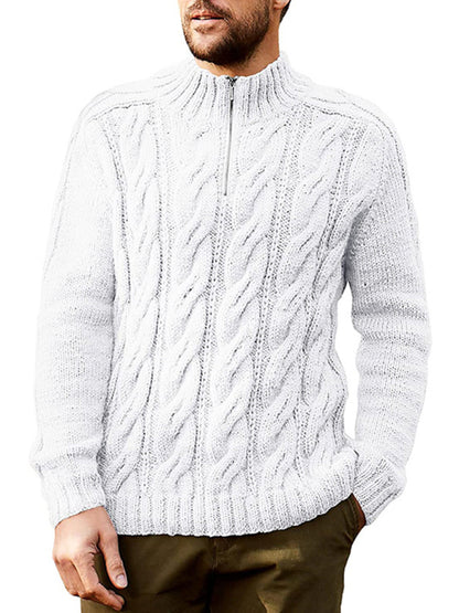 Men's new solid color zipper half turtleneck long sleeve sweater Shello's Creative Boutique