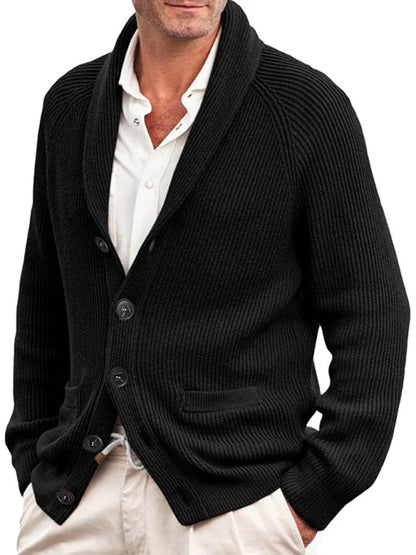 Refined Warmth - Men's Knitted Lapel Sweater Jacket - Shello's Creative Boutique