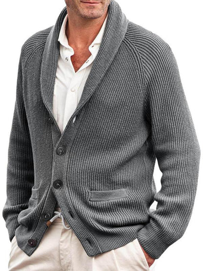 Refined Warmth - Men's Knitted Lapel Sweater Jacket - Shello's Creative Boutique