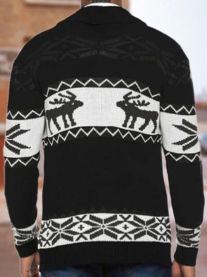 Men's Reindeer Pattern Knit Cardigan Sweater - Shello's Creative Boutique