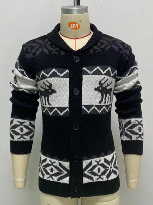 Men's Reindeer Pattern Knit Cardigan Sweater Shello's Creative Boutique