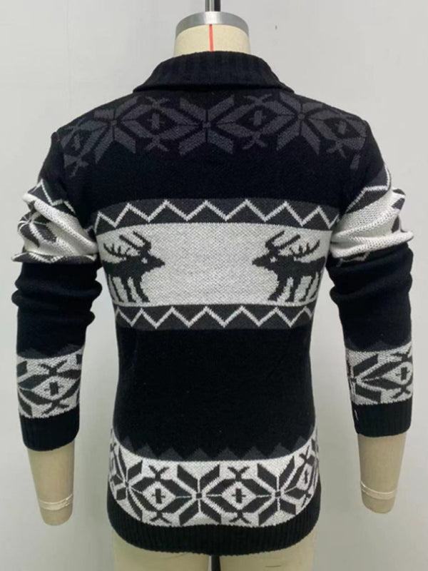 Men's Reindeer Pattern Knit Cardigan Sweater Shello's Creative Boutique
