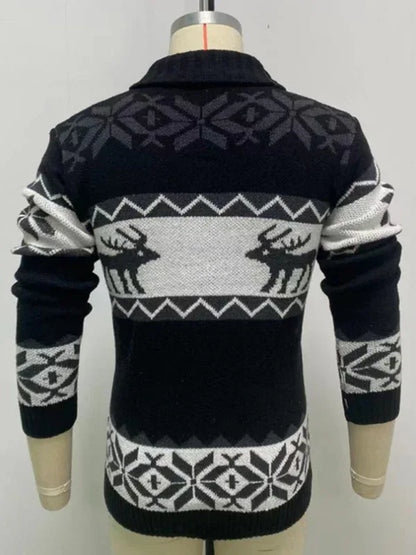 Men's Reindeer Pattern Knit Cardigan Sweater - Shello's Creative Boutique