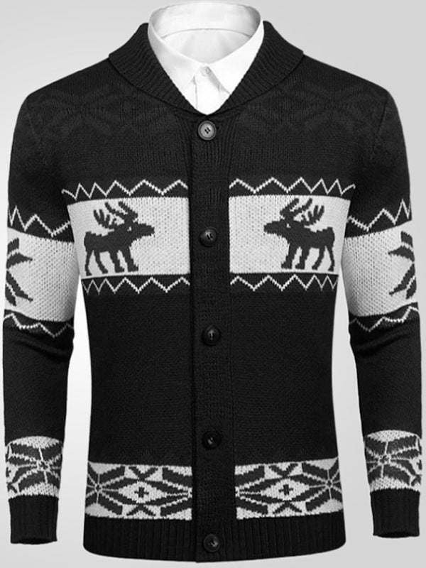 Men's Reindeer Pattern Knit Cardigan Sweater Shello's Creative Boutique