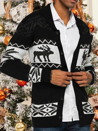 Men's Reindeer Pattern Knit Cardigan Sweater - Shello's Creative Boutique