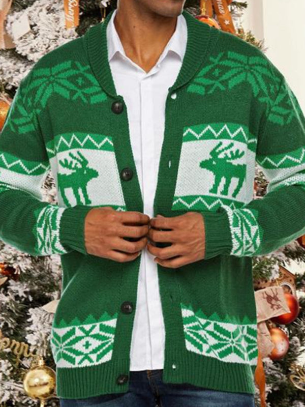 Men's Reindeer Pattern Knit Cardigan Sweater Shello's Creative Boutique