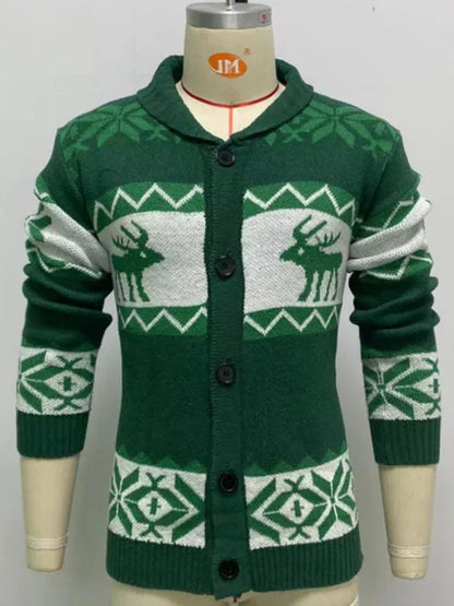 Men's Reindeer Pattern Knit Cardigan Sweater - Shello's Creative Boutique
