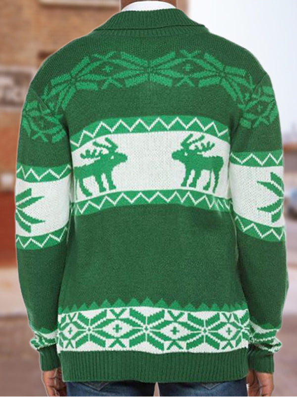 Men's Reindeer Pattern Knit Cardigan Sweater Shello's Creative Boutique