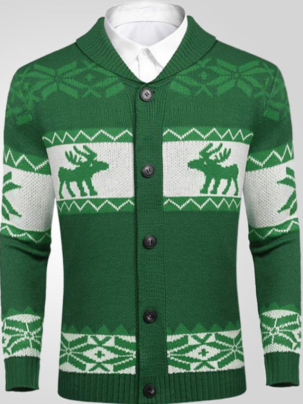 Men's Reindeer Pattern Knit Cardigan Sweater Shello's Creative Boutique
