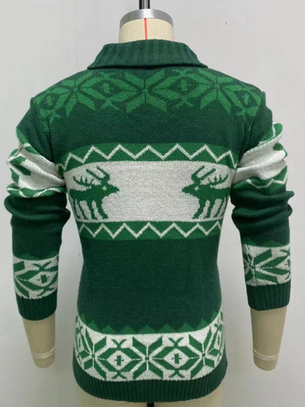 Men's Reindeer Pattern Knit Cardigan Sweater Shello's Creative Boutique