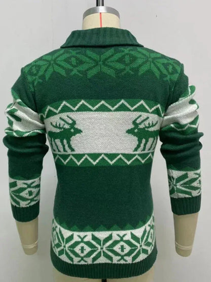 Men's Reindeer Pattern Knit Cardigan Sweater - Shello's Creative Boutique
