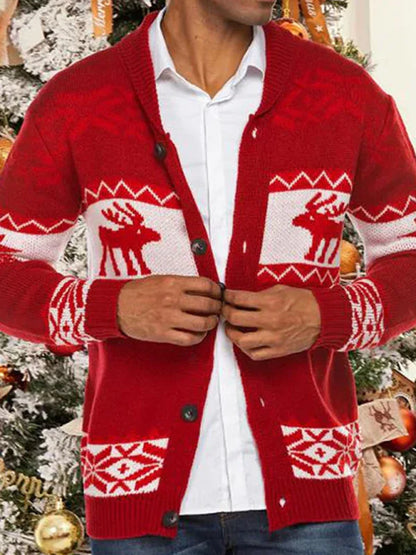 Men's Reindeer Pattern Knit Cardigan Sweater - Shello's Creative Boutique