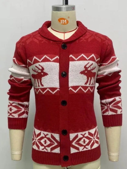 Men's Reindeer Pattern Knit Cardigan Sweater - Shello's Creative Boutique