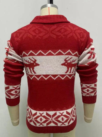 Men's Reindeer Pattern Knit Cardigan Sweater - Shello's Creative Boutique