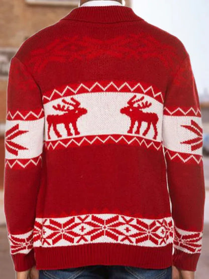 Men's Reindeer Pattern Knit Cardigan Sweater - Shello's Creative Boutique