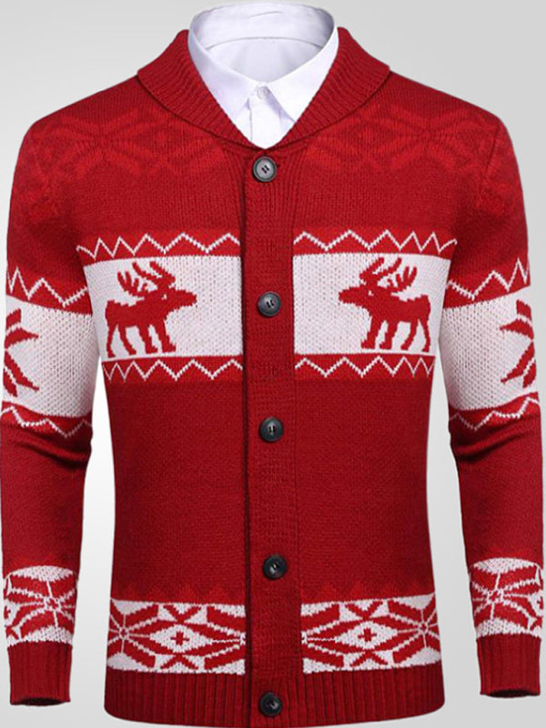 Men's Reindeer Pattern Knit Cardigan Sweater Shello's Creative Boutique