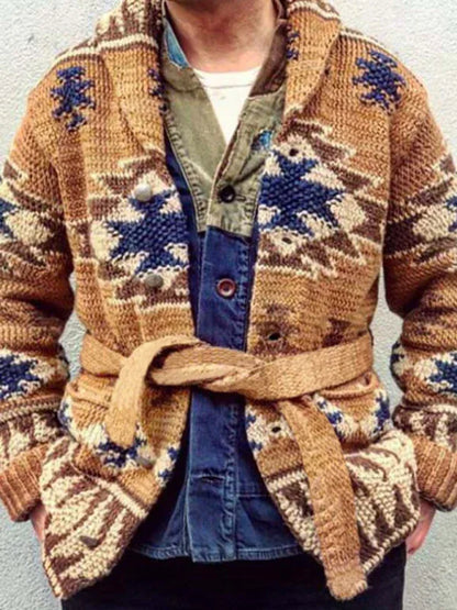 Men's Folk Pattern Knit Cardigan Sweater - Shello's Creative Boutique