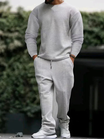Men's Long-Sleeved Trousers Round-Neck Casual Suit - Shello's Creative Boutique