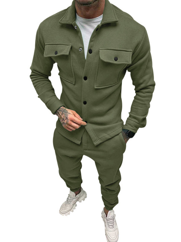 Men's new long-sleeved trousers single-breasted jacket solid color slim two-piece set Shello's Creative Boutique