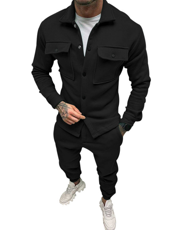 Men's new long-sleeved trousers single-breasted jacket solid color slim two-piece set Shello's Creative Boutique
