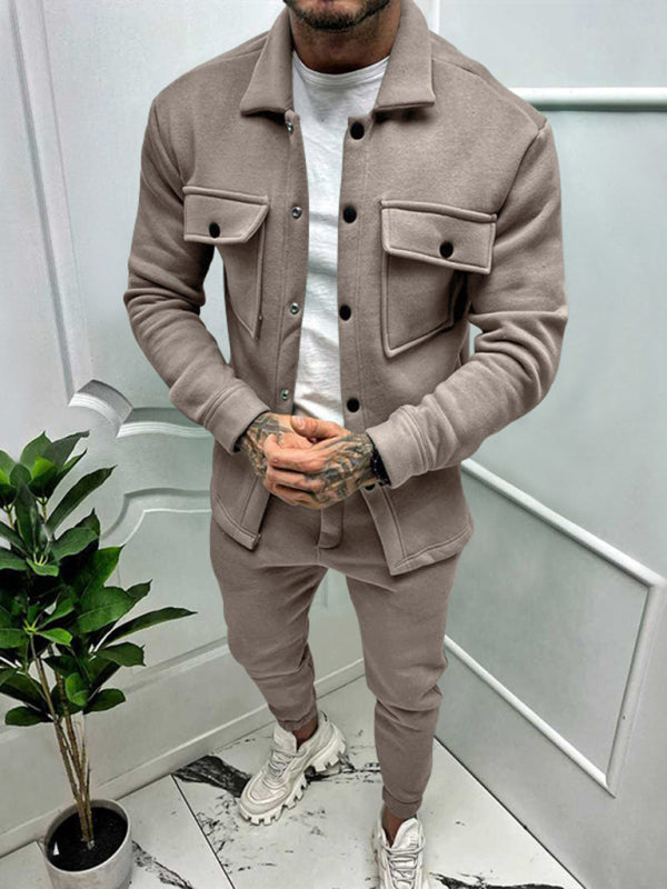 Men's new long-sleeved trousers single-breasted jacket solid color slim two-piece set Shello's Creative Boutique