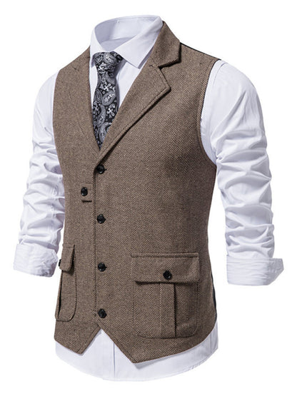 Men's herringbone tweed suit vest retro lapel vest Shello Creative Boutique