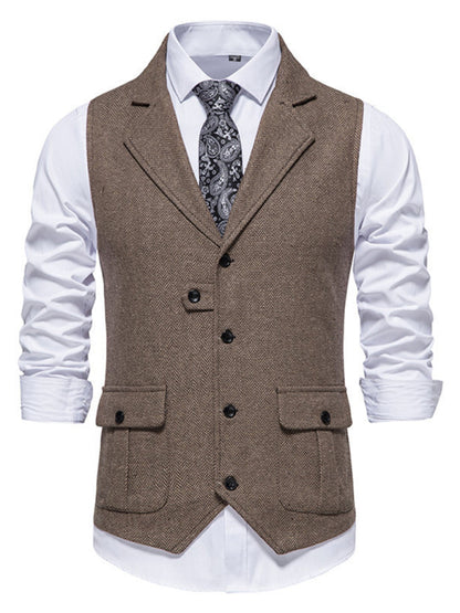 Men's herringbone tweed suit vest retro lapel vest Shello Creative Boutique
