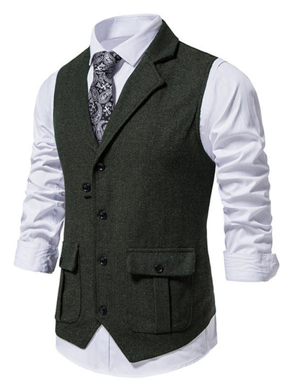 Men's herringbone tweed suit vest retro lapel vest Shello Creative Boutique