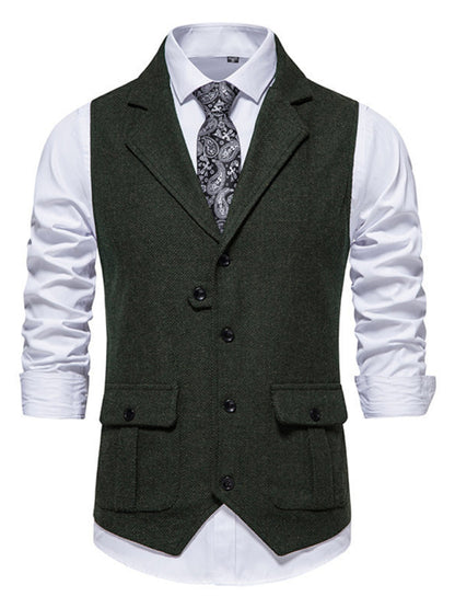 Men's herringbone tweed suit vest retro lapel vest Shello Creative Boutique