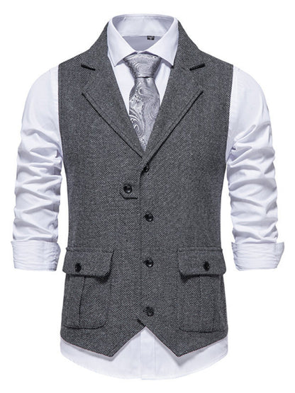 Men's herringbone tweed suit vest retro lapel vest Shello Creative Boutique