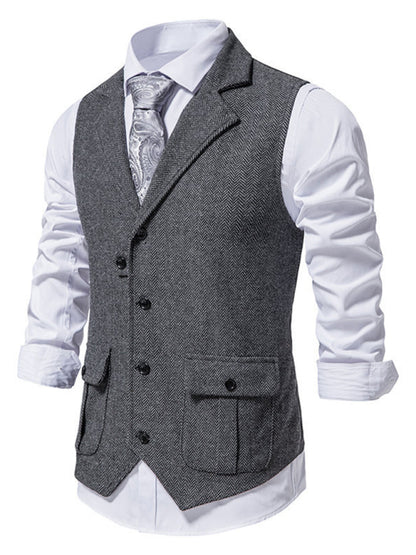 Men's herringbone tweed suit vest retro lapel vest Shello Creative Boutique
