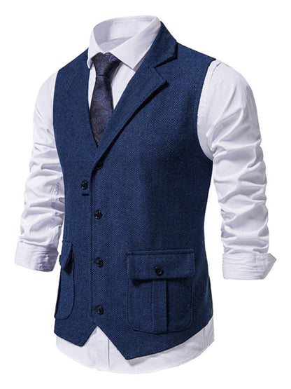 Men's herringbone tweed suit vest retro lapel vest Shello Creative Boutique