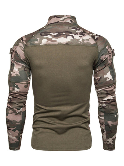 Men's Military Field Outdoor Elastic Fitness Camouflage Long Sleeve Zipper Pocket T-Shirt Shello's Creative Boutique