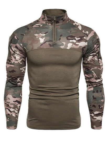 Men's Military Field Outdoor Elastic Fitness Camouflage Long Sleeve Zipper Pocket T-Shirt Shello's Creative Boutique