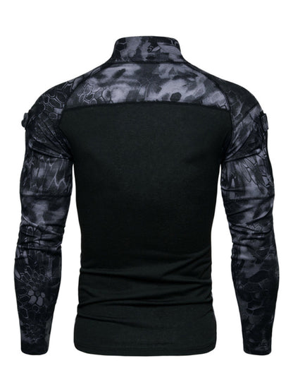 Men's Military Field Outdoor Elastic Fitness Camouflage Long Sleeve Zipper Pocket T-Shirt Shello's Creative Boutique
