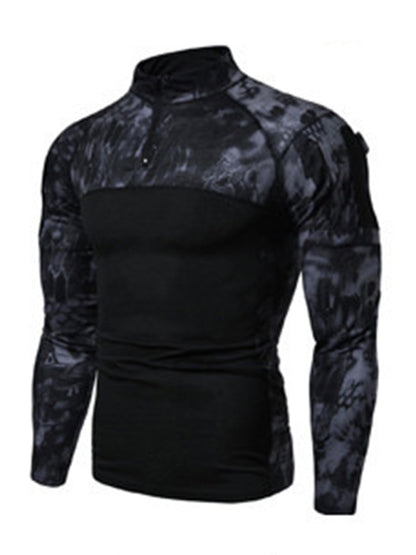 Men's Military Field Outdoor Elastic Fitness Camouflage Long Sleeve Zipper Pocket T-Shirt Shello's Creative Boutique