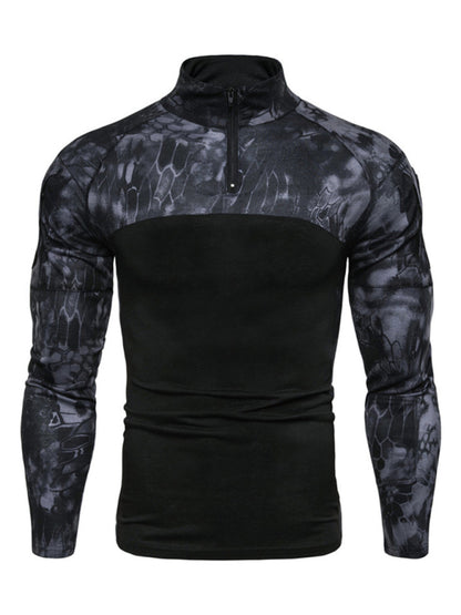 Men's Military Field Outdoor Elastic Fitness Camouflage Long Sleeve Zipper Pocket T-Shirt Shello's Creative Boutique
