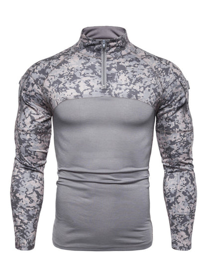 Men's Military Field Outdoor Elastic Fitness Camouflage Long Sleeve Zipper Pocket T-Shirt Shello's Creative Boutique