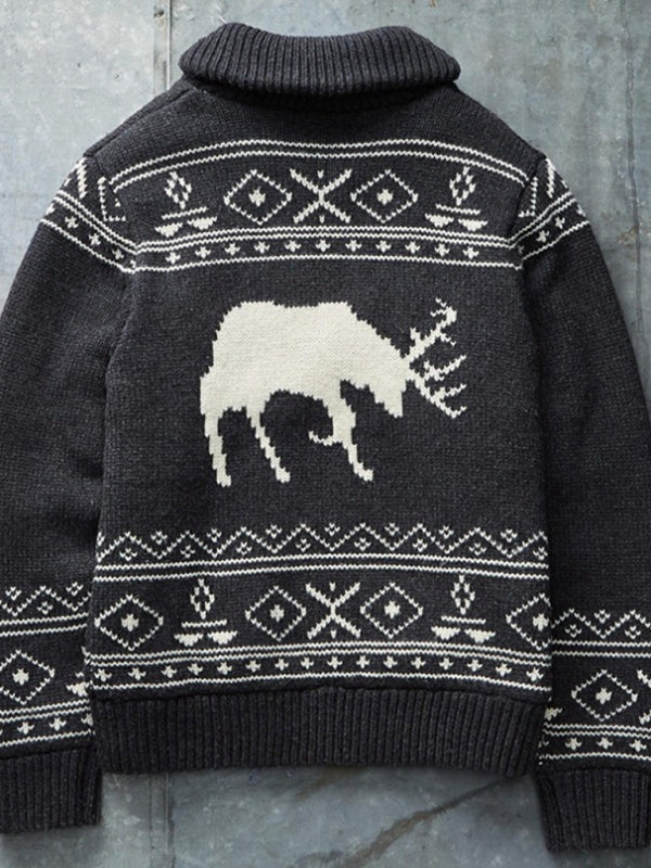 Men's Moose Print Knit Cardigan Shello's Creative Boutique