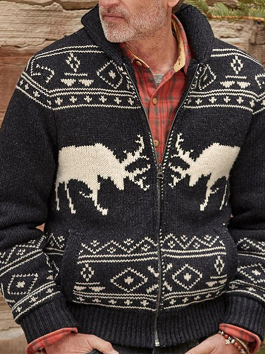 Men's Moose Print Knit Cardigan Shello's Creative Boutique