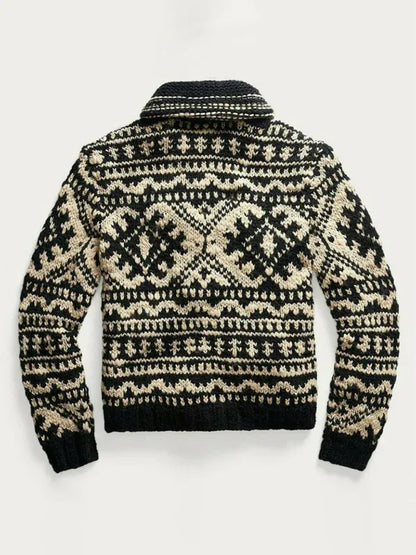 Men's Jacquard Knit Lapel Long Sleeve Jacket Sweater - Shello's Creative Boutique