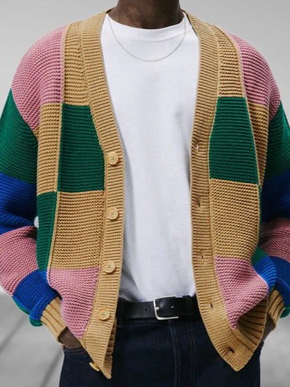Men's Fashionable Contrast Color Cardigan Sweater Autumn and Winter Woolen Jacket - Shello's Creative Boutique