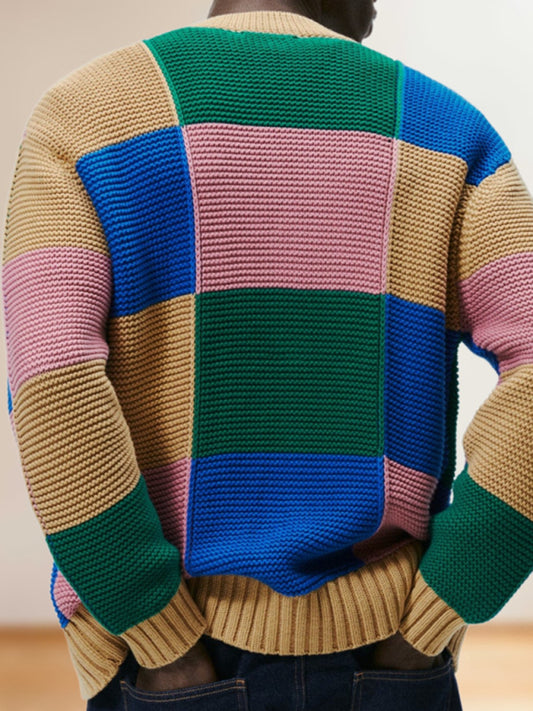 Men's Fashionable Contrast Color Cardigan Sweater Autumn and Winter Woolen Jacket Shello's Creative Boutique