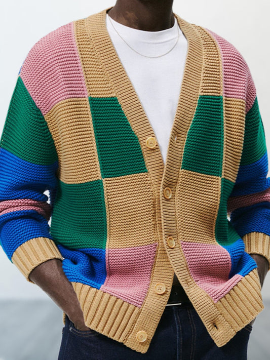 Men's Fashionable Contrast Color Cardigan Sweater Autumn and Winter Woolen Jacket Shello's Creative Boutique